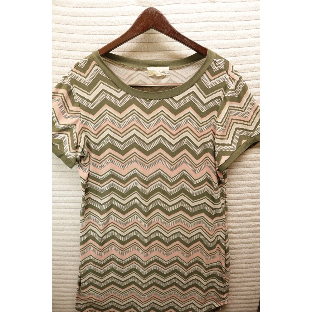 Sauci Zig Zag Print Short Sleeve Casual Dress Size XL Womens Green Pink White